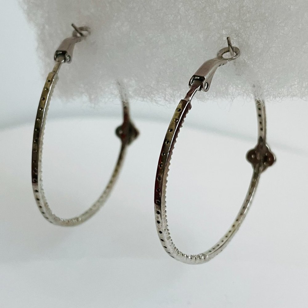 925 Sterling Silver CZ Hoop Earrings - Picture 8 of 14